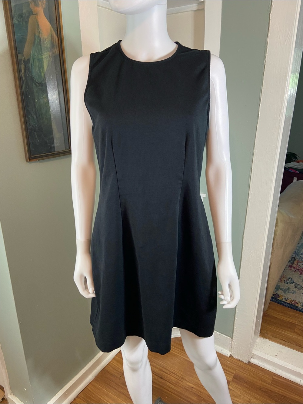 41 Hawthorn Black Sleeveless Mini Sheath Dress L Stretch Organic Cotton Blend